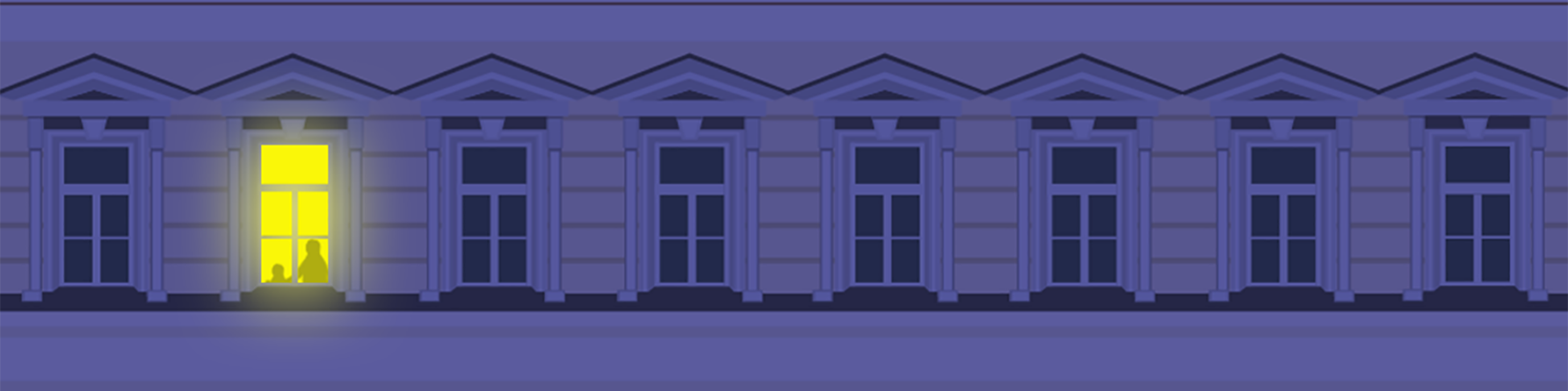 Illustratioin eines Hauses in der Nacht mit nur einem beleuchteten Fenster