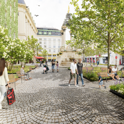 Visualisierung eines verkehrsberuhigten und begrünten Hohen Marktes