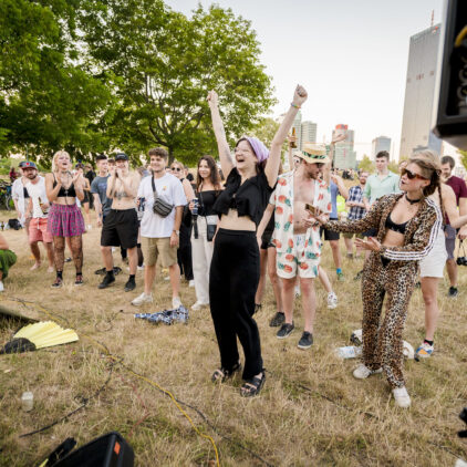 Tanzendes Publikum bei Musik am Fluss