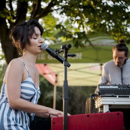 Foto einer Sängerin bei einem Konzert
