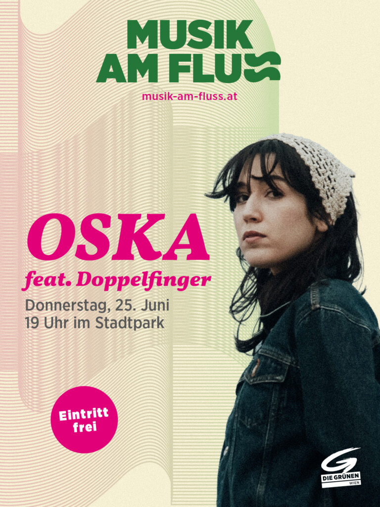 Plakatsujet OSKA bei Musik am Fluss am 25.6.2026 im Wiener Stadtpark